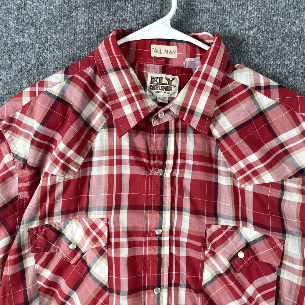 Ely Cattleman Shirt Mens XL Red Plaid Short Sleeve Pearl Snap Button Up Western - Picture 6 of 12